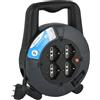 Electraline 49025 Prolunga Elettrica con Avvolgicavo 5 mt, 4 Prese Polivalenti (Schuko + 10/16A), Spina 16A, Sezione Cavo 3G1,5 mm², Grigio/Nero