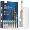 Coulax Pro Spazzolino Elettrico Sonico con 8 Testine - Spazzolino Sonico Adulti Ricaricabile, Spazzolino Denti Elettrico con Custodia, 5 Modalità, Spazzolino Da Viaggio Ultrasonico, Oro Smerigliato