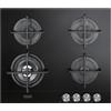 De'Longhi Piano Cottura a Gas NSL 460 N 4 Fornelli 60 cm Incasso Nero Vetro