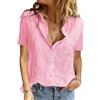 PASUDA Camicia Donna Estiva Camicetta da Donna Manica Corta Cotone Elegante Blusa Maglietta Scollo a V Top con Bottoni Moda Casual T Shirt Tinta Unita Classico Maglia Tees (Rosa, L)