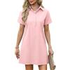 UMIPUBO Abito Donna Estivo Cotone Scollo a V Vestito Maniche Corte Camicia Vestiti con Bottoni Elegante Casual Comodo Midi Dress Abito da Spiaggia con Tasche Viaggio Casa (Rosa, XXL)