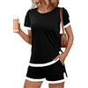 JFAN Tuta Donna Estiva 2 Pezzi Maniche Corta Casual Completo Sportivo Donna Estivo Elegante Top Scollo Rotondo e Pantaloncini a Vita Alta con Tasche,Nero,L