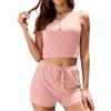 NLAND Tuta Completo Donna Estiva Corto 2 Pezzi Casual da Donna Tuta Sportiva Tinta Unita a Coste Canottiere Senza Maniche e Pantaloncini Vita Alta,Nero XL