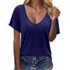 Yuson Girl Magliette Donna Manica Corta Basic Tshirt Cotone Scollo a V Maglietta Tinta Unita Estivi Top Casual T-Shirt Stretch Moda Maglie Elegante Camicetta Tempo Libero Tee Shirt(Blu Navy, S)