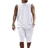 PRIVIMIX Uomo Canotta e Pantaloncini Set Tuta Completa Estiva 2 Pezzi Shorts e Maglietta Senza Maniche Casual Outfit Bianco L