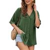 PASUDA Camicia Donna Scollo a V Camicetta Estiva Blusa Manica Corta Camicia Lino Elegante Blusa Maglietta con Bottoni Moda Casual Tinta Unita Tunica Top T Shirt (Nero, M)