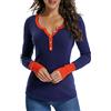 Dilgul Maglione Donna Maglioni Invernali Manica Lunga Pullover Scollo a V Bottone Blusa Patchwork Blouse Blu Reale Large