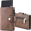 TENBST Portafoglio Uomo Slim, Piccolo Pelle Portamonete, RFID Porta Carte di Credito Uomo, Portatessere Anticlonazione con Bottone, Marrone, Box Regalo