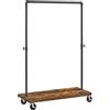 VASAGLE Stand Appendiabiti Resistente, Portata di 80 kg in Totale, Appendiabiti con Ruote e Asta da 98,5 cm, Porta Abiti con Ripiano Portaoggetti, Industriale, Marrone Vintage e Nero HSR65BX