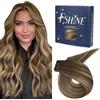Fshine Extension Matassa Capelli Veri Balayage Castano Medio Con Biondo Extension Weft Capelli Umani Lisci 60cm 60g Tessitura Capelli Veri #4/27/4