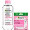 Garnier SkinActive Acqua Micellare Tutto in 1 Pelli Sensibili Struccante Senza Risciacquo 400ml + Eco Pads Dischetti Micellari Struccanti Microfibra Lavabili Riutilizzabili Confezione da 3 Dischetti
