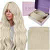 Fshine Tessiture Capelli Veri Biondo Bianco Extension Weft Capelli Umani Veri 60cm 50g Extension Matassa Capelli Veri Ultra Sottile #1000