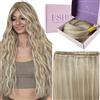 Fshine Geniale Tessitura Ultra Sottile Capelli Tessitura Extension Bundle Aggiornato Capelli 60g 60cm Biondo Chiaro Umani Naturali Leggeri Estensioni per Capelli Geniale Matassa Lisci Extension