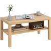 HOMCOM Tavolino da Salotto Rettangolare Classico con Ampio Ripiano Portaoggetti in Legno, Tavolino da Caffè da Divano Moderno per Soggiorno e Ufficio, 90x45x44.5 cm, Legno Naturale