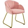 Yaheetech Poltroncina Camera da Letto Salotto Poltrona Soggiorno Imbottita Alta Moderna Ergonomica in Velluto con Schienale Circolare Braccioli Gambe in Metallo Portata 136 kg Rosa