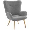 Yaheetech Poltrona da Salotto in Tessuto Bouclé e Metallo Imbottita con Schienale Braccioli per Camera da Letto/caffè/Studio/Lettura Grigio