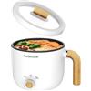 Audecook Hot Pot Elettriche, 1.5L Portatile Mini Antiaderente Pentola Elettrica, Padella Elettrica Multifunzionale di Doppio Controllo per Pasta/Zuppa/Uova/Bistecca(Bianco)