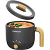 Audecook Hot Pot Elettriche, 1.5L Portatile Mini Antiaderente Pentola Elettrica, Padella Elettrica Multifunzionale di Doppio Controllo per Pasta/Zuppa/Uova/Bistecca(Nero)