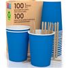 Baciato Caffè 100 Bicchieri in Carta BLU 200ml in Carta con Palette Monouso Bevande Calde e Fredde, Tè Infusi Acqua Ecologici, Biodegradabili Tazze Monouso Colorate + 100 Palette da 11cm in Legno di Betulla