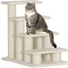PawHut Scaletta per Cani e Gatti a 4 Gradini con Rivestimento in Peluche, Scala per Gatto e Animali Domestici Antiscivolo, Scalini per Cuccioli per Letto e Divano, 61x41x60cm Crema