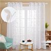 Deconovo Tende Moderne per Soggiorno Camera da Letto Bambini 2 Pezzi Trasparenti in Volie Ricamo a Foglie con Occhielli per Finestre Soggiorno 140x280 CM Lino
