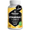 Vitamaze - amazing life Vitamina C 1000mg (1 Anno) + Zinco + Bioflavonoidi, 360 Compresse, 1 Compresse per Giorno, Vegan Vitamina C Pura Dose Forte, Qualità Tedesca, Integratore Alimentare senza Additivi. Vitamaze®