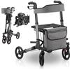 Juskys Rollator Vital grigio - Rollator pieghevole in alluminio, fino a 130 kg. Altezza regolabile con sedile, borsa e supporto per ombrello