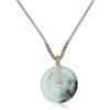 COAI Collana di Giada di Birmania Naturale, Collana Regolabile con Cordino Beige e Ciondolo Ping'an Kou per Uomo e Donna