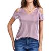 DRESSTELLS T-Shirt Donna Elegante Moderno off Shoulder Tops Rosa Camicetta Camicia Manica Corta Collo V Top Top Estate Casual Tee Camicetta Blush S