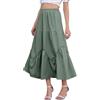 HomRain Maxi gonna da donna con tasche 2025 Flowy a vita alta a balze con volant casual una linea gonne lunghe per l'estate, Verde militare, XL