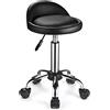 FNZIR Rotondo Sgabelli PU Pelle Sedile Altezza Regolabile Sgabello con schienale basso Girevole Con Ruote Nero