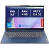 Lenovo IdeaPad Slim 3 Notebook 15,6" FHD (1920x1080), Intel Celeron N100, RAM 4GB, 128GB SSD, Grafica Integrata, WiFi 6, Windows 11 Home, Tastiera Ita, Microsoft 365 Personal 12 mesi incluso