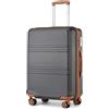 KONO Valigia Trolley Bagaglio a Mano 51.5x38x21cm Rigida e Leggero ABS Valigie con TSA Lucchetto e 4 Ruote, Grigio/Marrone