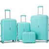 R.Leone Valigia da 1 pezzo Fino a Set 4 Trolley Rigido grande, medio, bagaglio a mano e beauty case Lucchetto TSA in Polipropilene 8 Ruote Autonome 6060 (Verde Acqua, Set 3 Pezzi S M L)