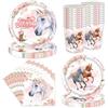 Shamoparty Set di 60 stoviglie per feste di compleanno, cavallo, decorazione per feste di compleanno, decorazione per feste di cavallo, decorazioni per feste a tema, include piatti, tazze di carta, tovaglioli,