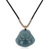 COAI Collana di Giada del Guatemala da Uomo e da Donna, Collana Regolabile Unisex con Cordino Nero e Ciondolo Buddha di Giada