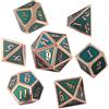 ORUZA Set di 7 dadi in metallo DND verde rame poliedrico set di dadi D&D per dungeon e dragoni RPG MTG TTRPG Pathfinder giochi di ruolo da tavolo