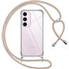 Pnakqil Cover per Samsung Galaxy S23 5G con Cordino, Trasparente Custodia con Laccio Tracolla Cellulare Girocollo Collana Protettiva per Samsung S23 6.1 Pollic, Khaki