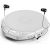 Gueray Lettore CD Portatile Hifi con display stereo cd Lettore CD con cuffie Supporto PROG ASP Funzione di memoria Funzione di ripetizione Effetto sonoro Argento