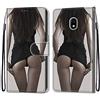 Mo-Somnus Cover per Samsung Galaxy J3 2017/ J330, Custodia in PU Pelle Magnetica Libro Flip Caso Antiurto Portafoglio [Supporto Stand] con Porta Carte e Cinturino da Polso Wallet Case (Ragazza Sexy)