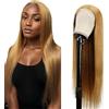 Hxxcoup Straight Human Hair Wig 5x5 Lace Front Parrucca Donna Capelli Veri Umani Wear and Go Glueless Wig #27 Blonde Pre Plucked Hairline with Baby Hair for Woman No Smell 12 Pollici