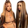 Hxxcoup Straight Human Hair Wig 5x5 Lace Front Parrucca Donna Capelli Veri Umani Wear and Go Glueless Wig P427 Highlight Blond Pre Plucked Hairline with Baby Hair for Woman No Smell 12 Pollici