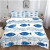 Generic Tema Dell'Oceano Pesci Disegnati A Mano Copripiumino Matrimoniale Set 240x220 cm con 2 Federa 50x75 cm Blu Copripiumino in Morbido e Anallergico 100% Microfibra con Cerniera per Bambini e Adulti