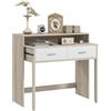 HOMCOM Tavolo Consolle a 2 Livelli con 2 Cassetti e Piano Estraibile, Tavolino da Ingresso e Salotto in Legno, in Stile Moderno, 95x35x87cm, Rovere e Bianco