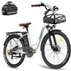 Fafrees Bicicletta Elettrica, City Bike Elettrica da 250 W, Bici Elettrica 36 V / 20,3 Ah, Portapacchi Anteriore, Bici Elettrica da 26 Pollici per Adulti, Autonomia 160 KM, 2024 F26 LASTING (Bianco)