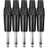 Pronomic Set di connettori 6,3mm jack 5 pezzi (per cablaggio, montaggio, alta qualità con chiusura a strappo, robusta scocca in pressofusione) nero
