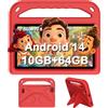 DMOAO Tablet Bambini 7 Pollici, Tablet Android 14 con 5G Wi-Fi 6, 10GB RAM+64GB ROM(TF 1TB), Controllo Parentale, Widevine L1, Octa-Core, 3500mAh, BT 5.0, per Bambini con EVA Caso, Rosso
