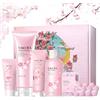 SHOPPGO Set Bagnoschiuma Regalo Donna, Sakur Kit Regalo Donna, Bagnoschiuma/Bombe da Bagno/Body Lotion/Maschera Mani/Sapone in Fogli/Crema Mani per Mamma, Amiche, Fidanzata, 8 Pezzi