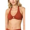 Goldenpoint Donna Costume da Bagno Tinta Unita - Parte Alta del Bikini - Triangolo Fisso Senza Imbottitura con Anello Centrale Taglia 5B Colore Marrone
