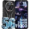 OUKITEL WP55 Rugged Smartphone 5G Andriod 15, 36GB+256GB/2TB Telefono Indistruttibile 11000mAh, 108MP+32MP+8MP Rugged Phone, 120Hz 6.6 FHD+, IP68/69K, Fingerprint/Face ID/Dual SIM/OTG/NFC/GPS Nero